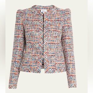 New Akris Punto Designer US-12 Multicolor Tweed Puff Sleeve Jacket Blazer $799